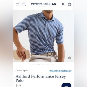 Peter Millar Men’s Blue Striped Polo, Size Large
